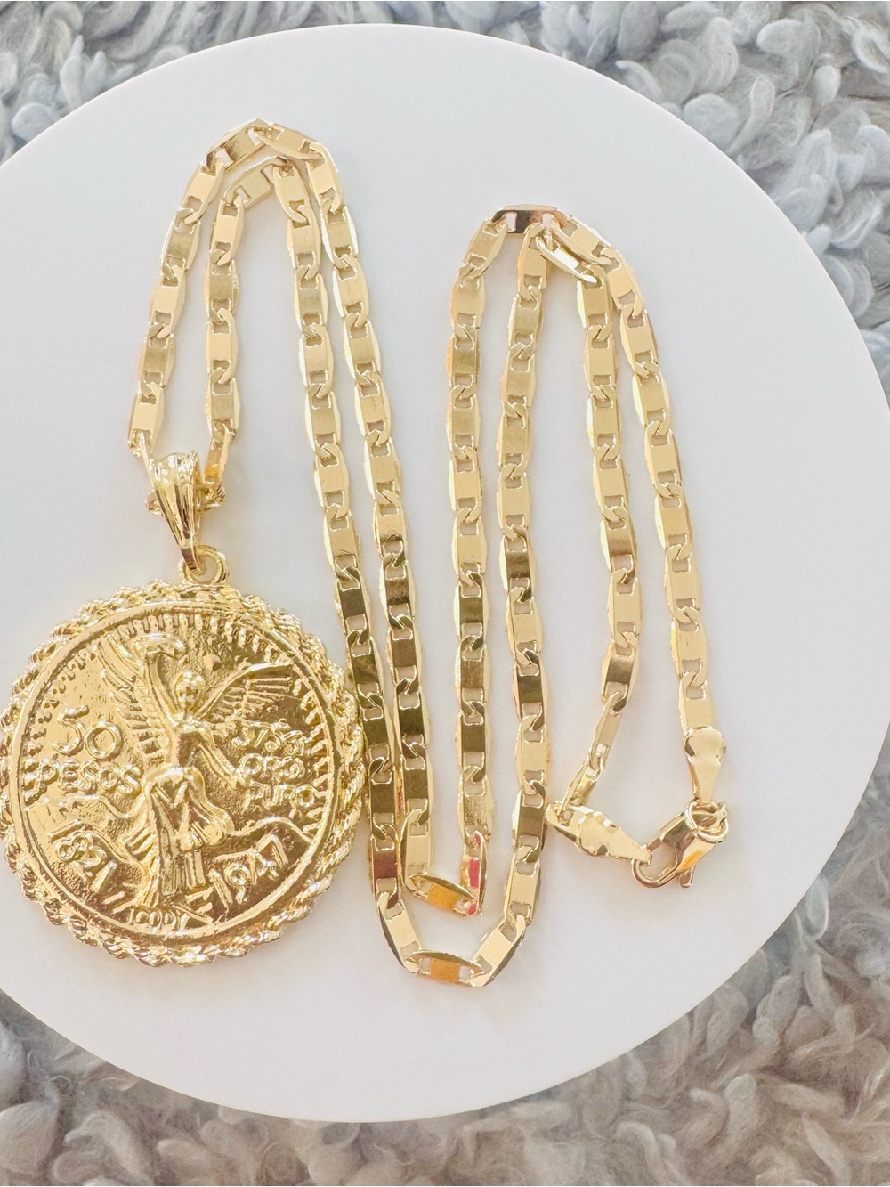 Beautiful 14K Gold Plated 50 pesos Coin men’s Necklace. New